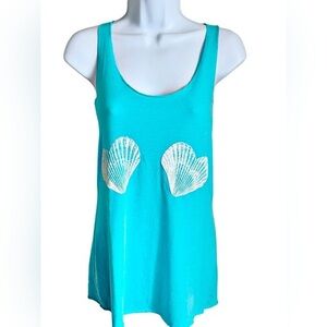 Large women's teal tank with shells